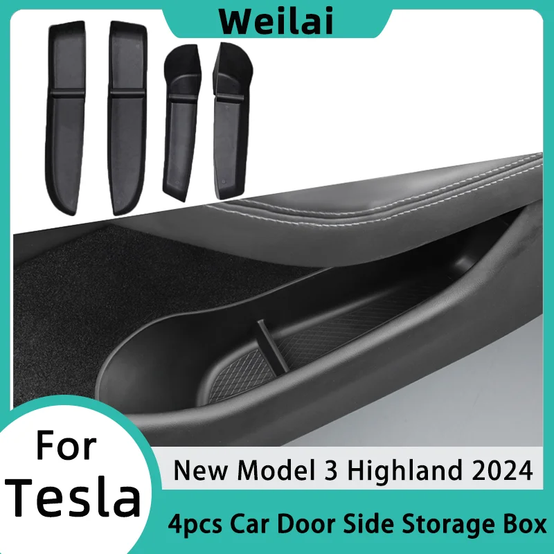 

For Tesla Model 3 Highland 2024 Car Door Side Storage Box Front Rear Door Handle Armrest Storage Tray Organizer Car Accessories