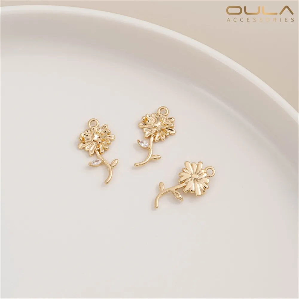 

1PCS 14K Gold-plated and Zircon Inlaid Small Daisy, Tulip and Rose Flower Pendant, Handcrafted Earrings, Bracelet and Pendant