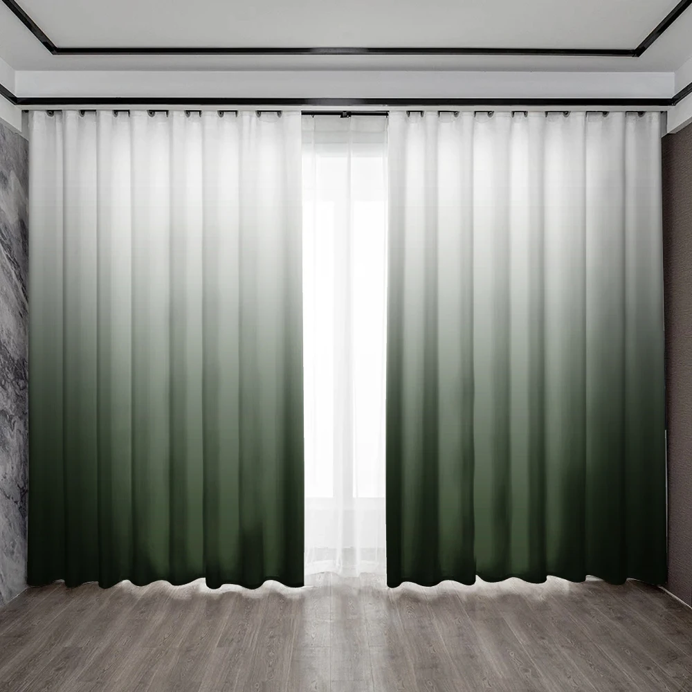 2PC Home Decoration Curtains, Light Green Gradient With Rod Pocket Curtains, Kitchen,Coffee Shop, Living Room, Balcony, Garden