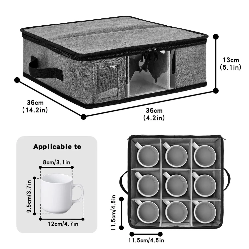 Foldable Coffee Cup Organizer Box with Clear Window Dual Zipper Sturdy Oxford Cloth and Built In Carrying Handles