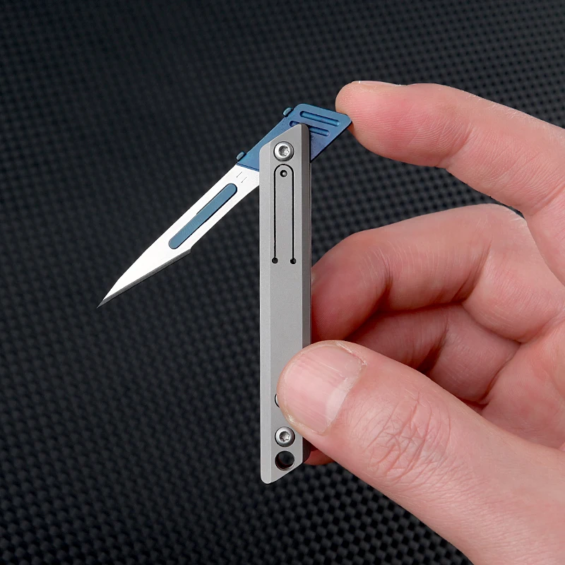 Portable Titanium Alloy Folding Surgical Knife EDC Outdoor Medical Pocket Knife Box Opener with 10 Replaceable Blades