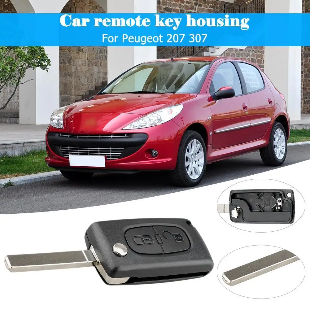 2 Buttons Flip Folding Key Case Replacement Remote Car Key Fob Case Black for Peugeot 207 307