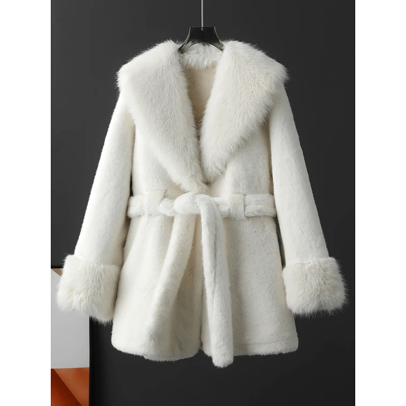 New Fur Small Fragrant Style Jacket Deer Skin Velvet Large fur Collar Medium Long Coat Women's Winter Thick Fur Coat