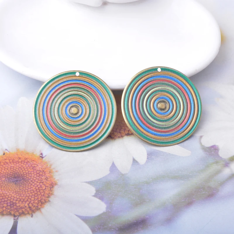 10 Stück/Set Boho bemalte spiralförmige runde Regenbogen-Anhänger aus Eisen für Schmuckherstellung, DIY-Ohrringe und Halsketten für Frauen – Detail 8