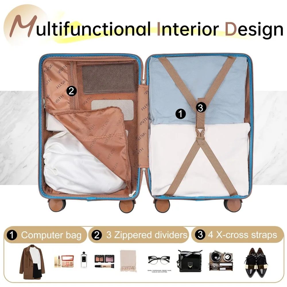 Spinner Wheels Carry-On Luggage, 22x14x9 Inch Airline Approved, Compact Hardside Suitcase with TSA Lock, Hard Shell Design, Trav