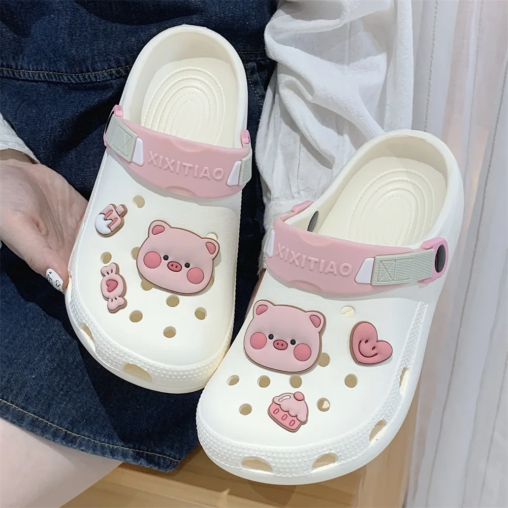 Cute Piggy Decor Vented Clogs Slides Platfrom Outdoor Beach Sandals Summer Girls Slippers Women Shoes