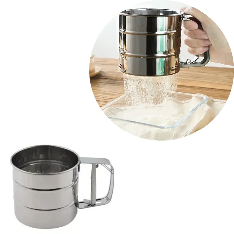 

1pcs Stainless Steel Hand Press Flour Sifter Fine Mesh Baking Powder Sugar Shaker for Cake Pastry Cookie Durable Kitchen Tool
