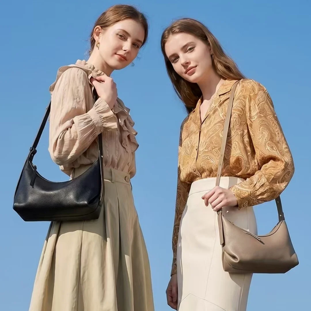 Women's Top-Grain Cowhide Hobo Bag 2026 New Model Genuine Leather Versatile Casual Dumpling Bag for Commuting Crossbody Shoulder