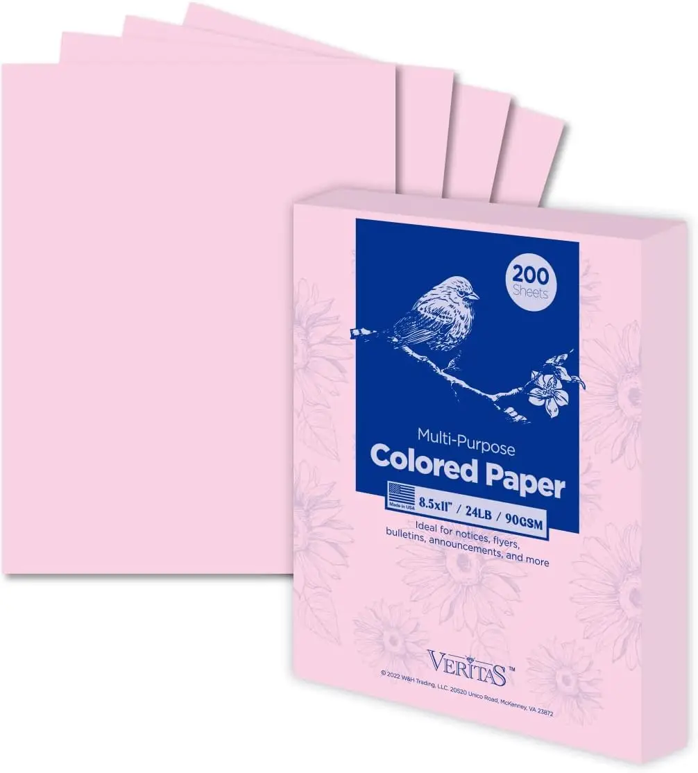 

Pink Colored Printer Paper 8.5x11 24lb 90GSM 200 Sheets for Flyers Invitations Brochures