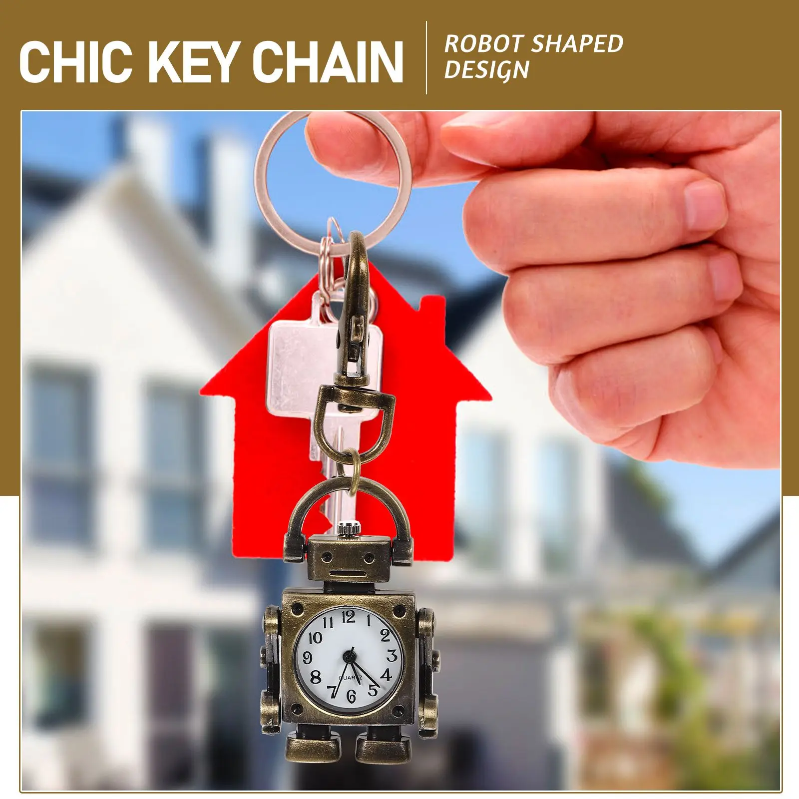 Robot Shaped Key Pocket Watch Keychain Vintage Retro Clock Pendant Gift Idea Premium Material Practical Handbag