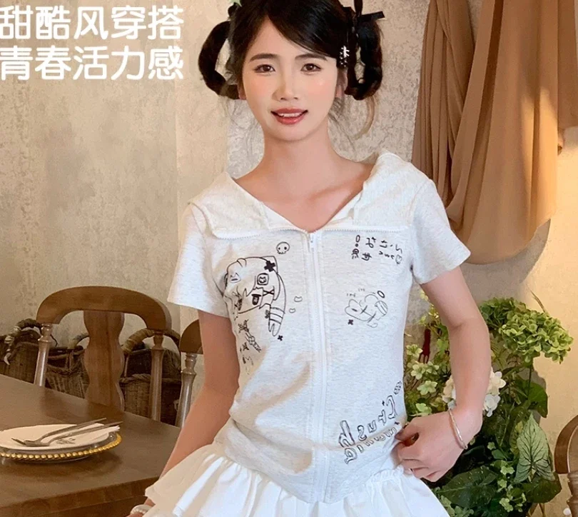 

Subculture Japanese Style Short Sleeve T-shirts Versatile Casual T-shirts for Women Summer Slim-fit Girls Skinny Cotton Tees