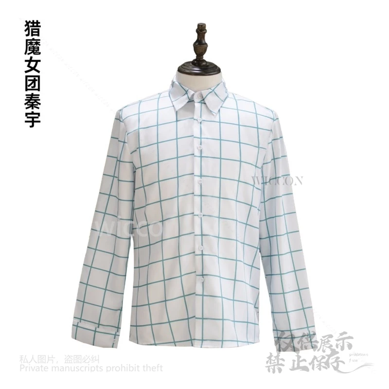 Anime K-POP Movie Demon Hunters Superstar Jinu Plaid Shirt Pink Linner T-Shirt Cosplay Costume Jinu Halloween Party Handmade