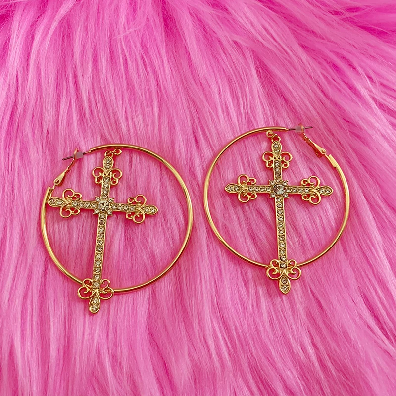 Accesorios de los años 2000, pendientes de aro cruzados de cristal ostentoso, pendientes de moda coreanos de lujo estéticos Punk para mujer, joyería