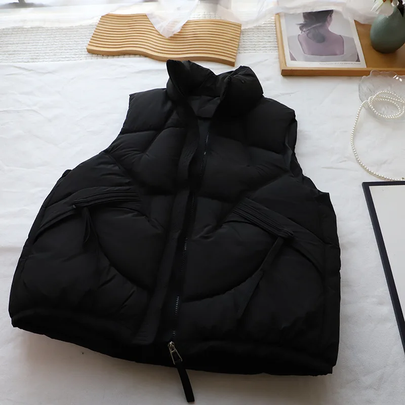 Faionable Vest Top Women's Winter Loose Versatile down Cotton Jaet Zipper Collar Korean Sle Cotton Coat with Large kets