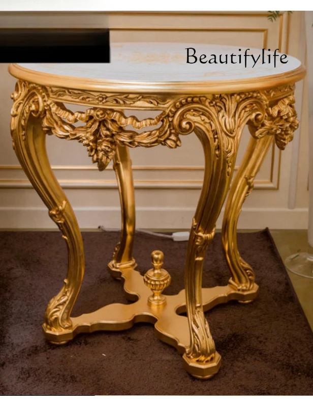 

European solid wood carving flower coffee table French gold foil tea table villa living room luxury furniture designer