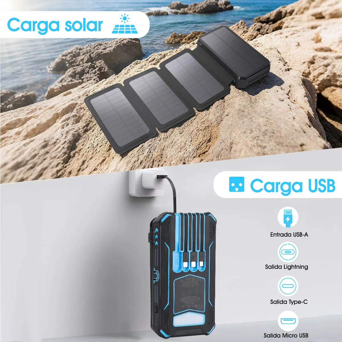 Solar Power Bank Schnelle 36800 mAh Drahtlose Ladegerät Powerbank für iPhone 17 Samsung S24 Huawei Xiaomi PD 18 W Schnelle lade Powerbank – Detail 6