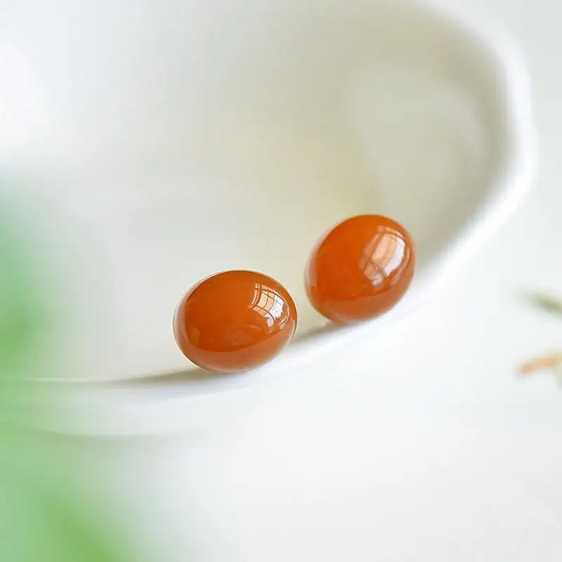 Natural chalcedony egg noodles oval mini small stud  earings classic simple tangerine earrings for women party Jewelry