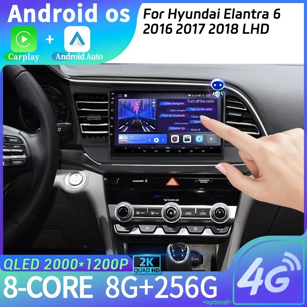 

Car Radio Multimedia Navigation Android 14 For Hyundai Elantra 6 2016 2017 2018 LHD 4G 2CIN WIFI Stereo Head Unit Screen