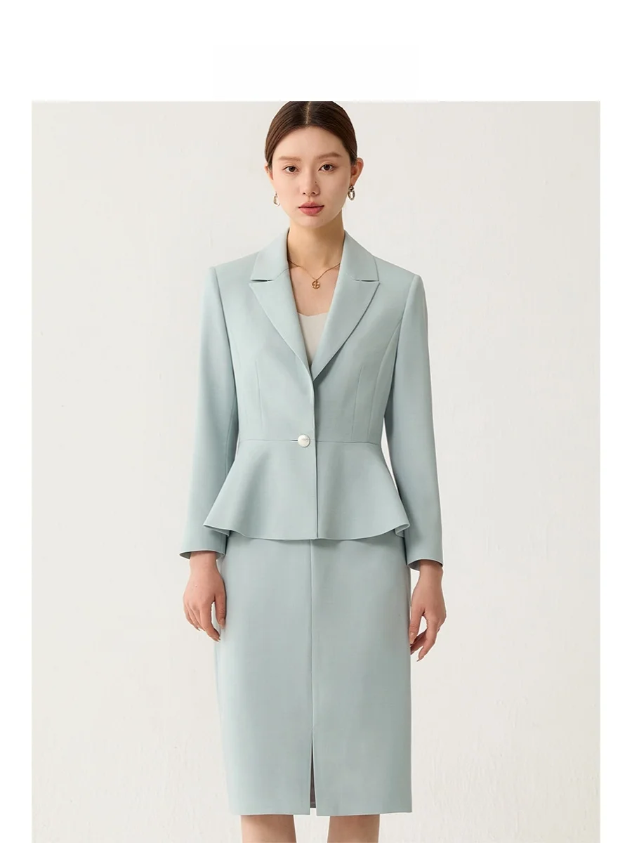

OffiY Blue ort Busin Suit Slim Fit High Waist Host Ensemble Mint Wave Design Premium Quali Fiber Fabric Long Sve