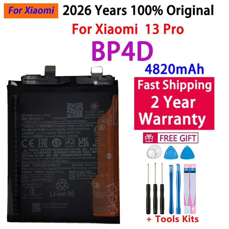 

100% Original Replacement Battery BP4D 4820mAh For Xiaomi 13 Pro / Mi13 Pro Phone Battery Batteries Free Tools Fast Shipping