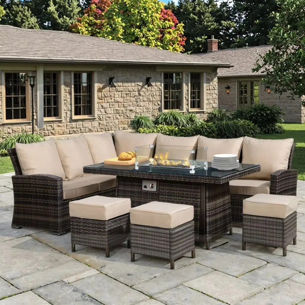 

Best Selling 6pcs Outdoor Patio Furniture Rattan Wicker Patio BBQ Dining Table Set Garden Barbecue Sofa Set