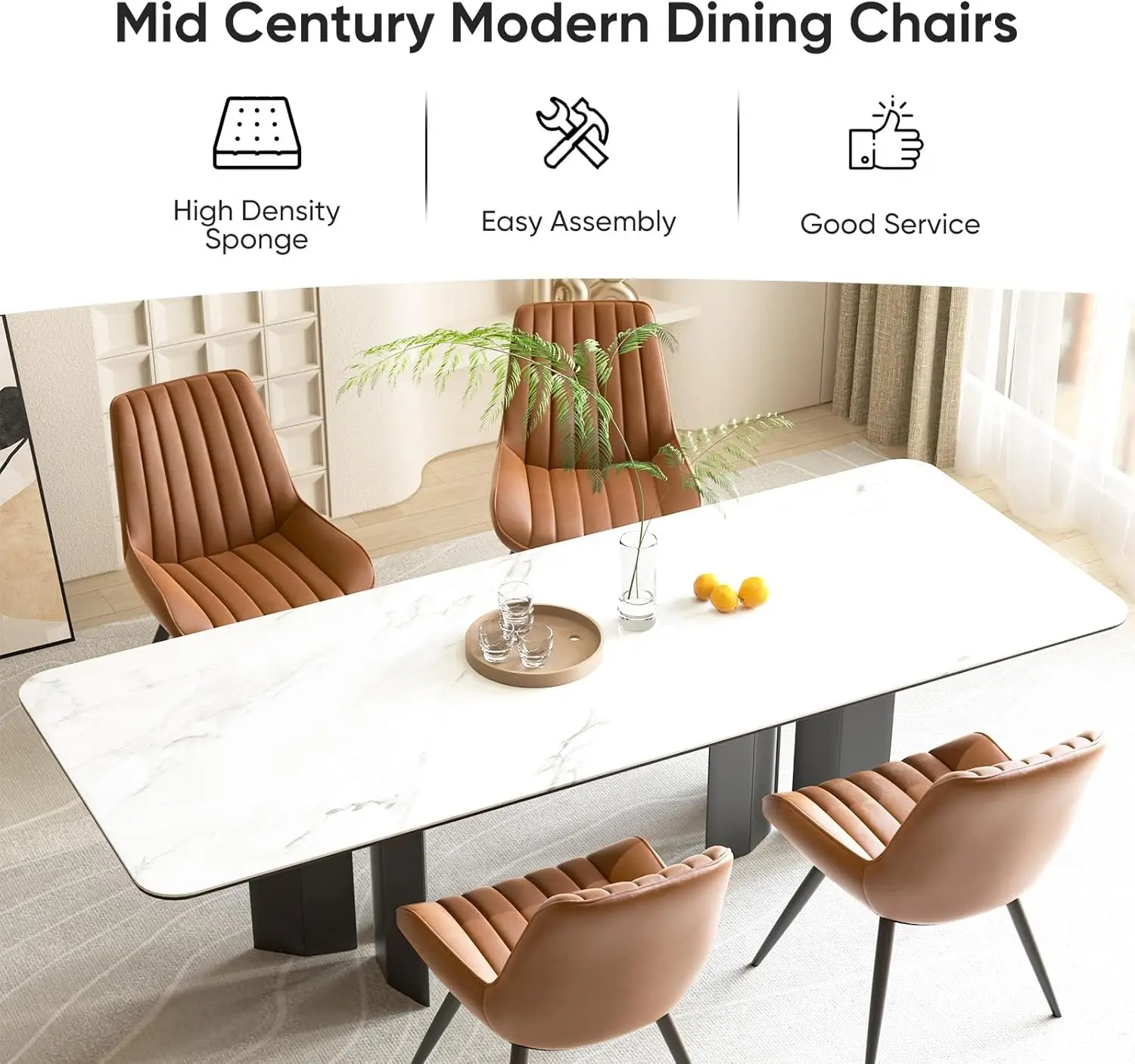 Conjunto de 6 cadeiras de jantar modernas, cadeiras confortáveis para sala de jantar com almofadas grossas, cadeiras laterais de cozinha estofadas em tecido com metal