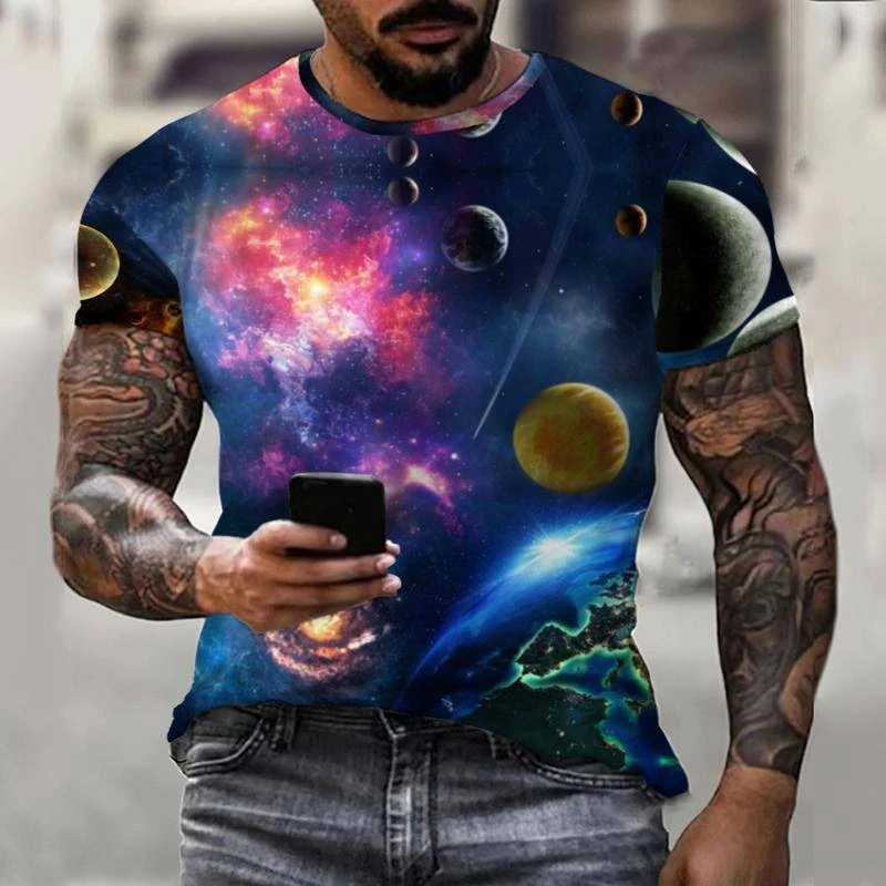 Summer Galaxy Space 3D Print T-Shirts Men's Streetwear Casual Short Sleeve O-Neck T Shirt Harajuku Y2K Tops Tees Unisex Clothing