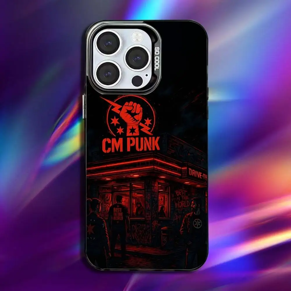 حافظة هاتف W-WWE CM P-Punk لهاتف iPhone 16,15,14,13,12,11,Pro,Max,Plus, Mini,XS,SE مضادة للسقوط باللون الأسود غير اللامع
