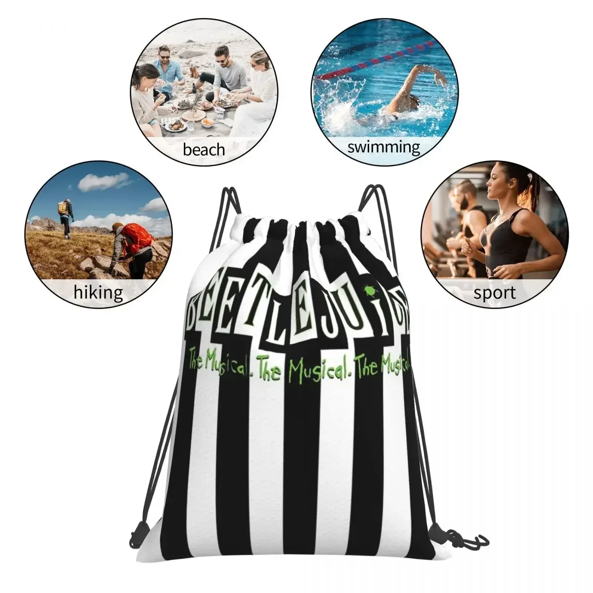 Beetlejuice The Musical Backpacks Casual Portable Drawstring Bag Drawstring Bundle Pocket Sundries Bag BookBag For Travel School