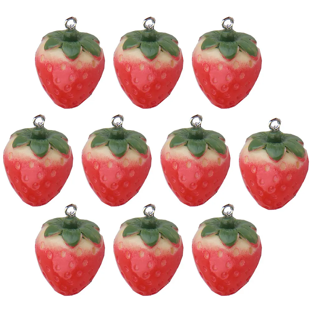 

10pcs Simulation Strawberry Keychain Pendant Diy Craft Accessories Bag Charm Jewelry Decorative Charms With Hole For Gifts