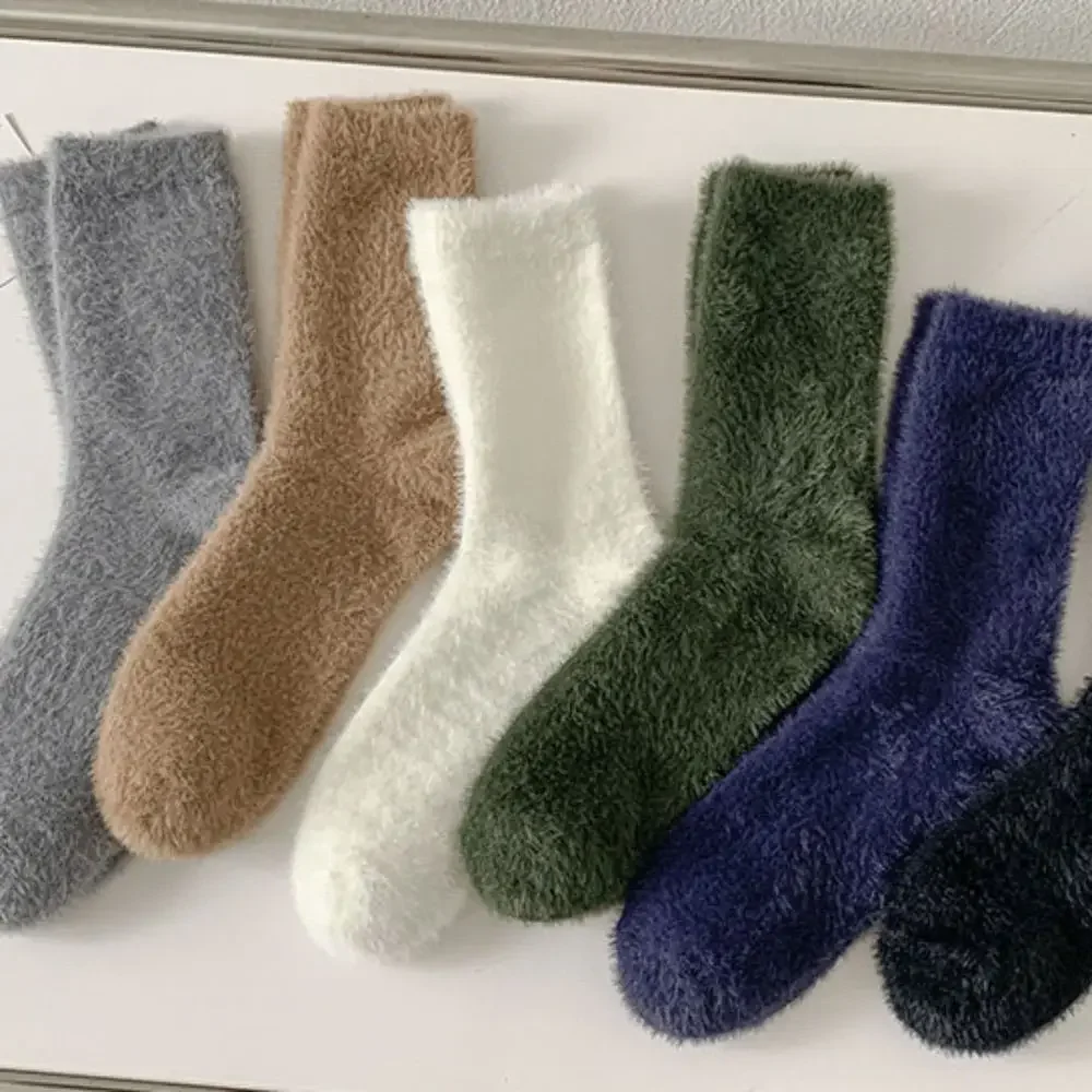 Women Cozy Mink Velvet Socks Winter Thicken Warm Comfort Solid Color Casual Socks Sleeping Home Floor Fluffy Sock Calcetines