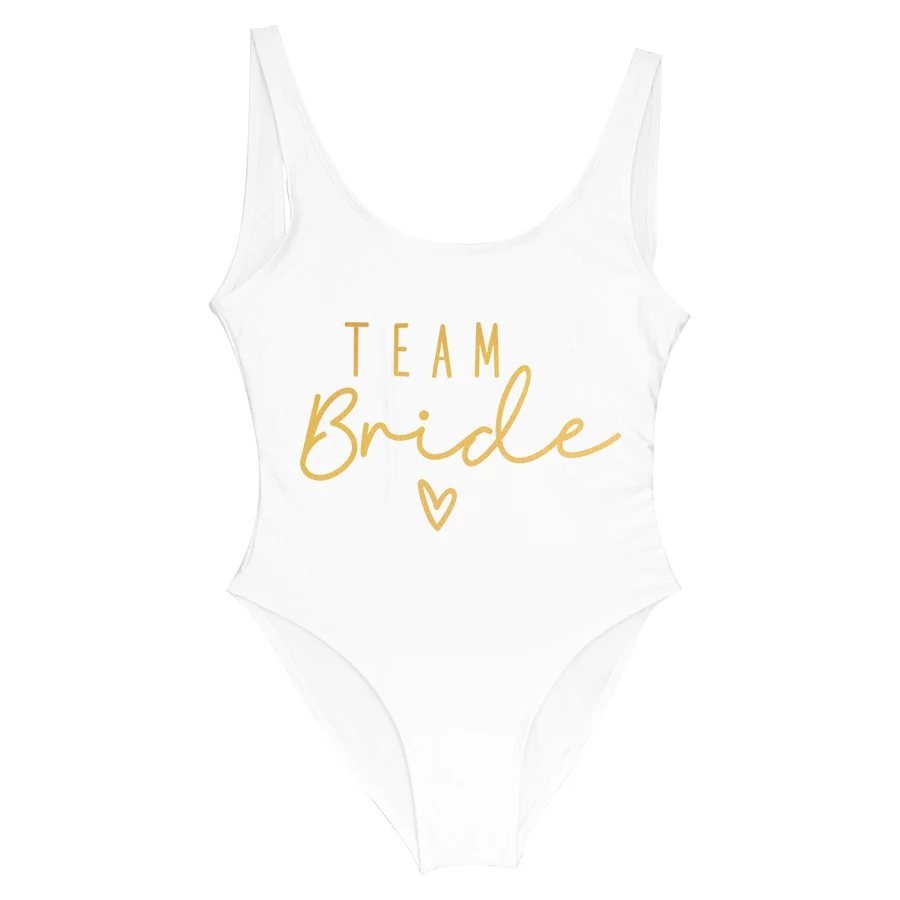 S-3XL Gold Print Team Bride One-Piece Swimsuit Squad Women Swimwear Bachelorette Party Swimsuit Summer Beatchwear Bathing Suit