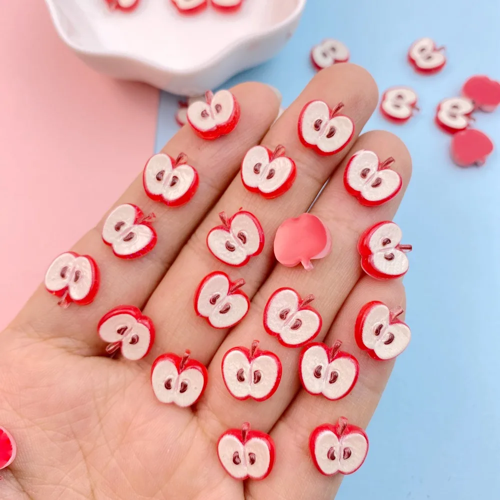 50Pcs New Cute Resin Mini Apple Strawberry Flat Back  Ornament Jewelry Making Manicure Hairwear Accessories