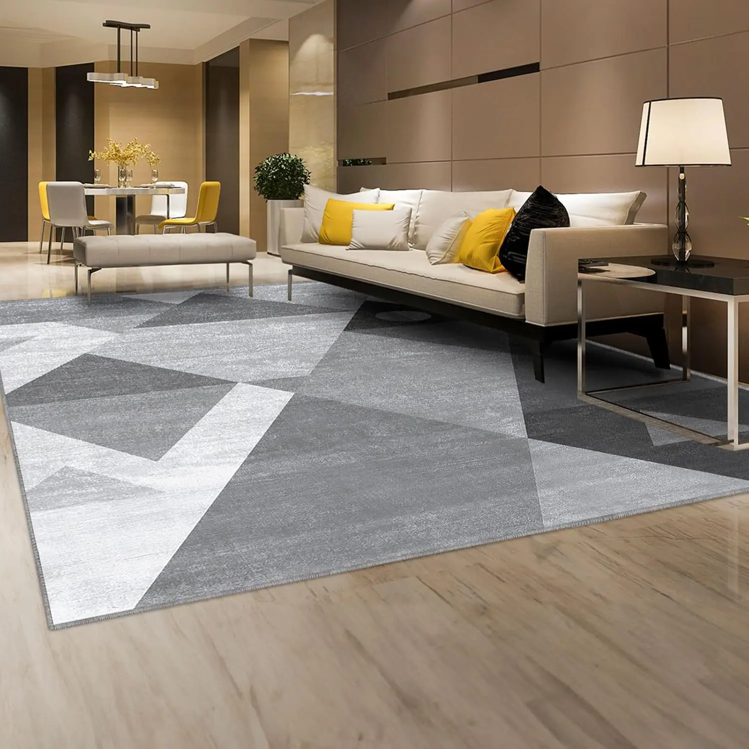 VIKAMA Living Room Carpet Crystal Fiber Geometric Comfortable Durable Washable and Wear-resistant Simple Foot MatHome Decoration