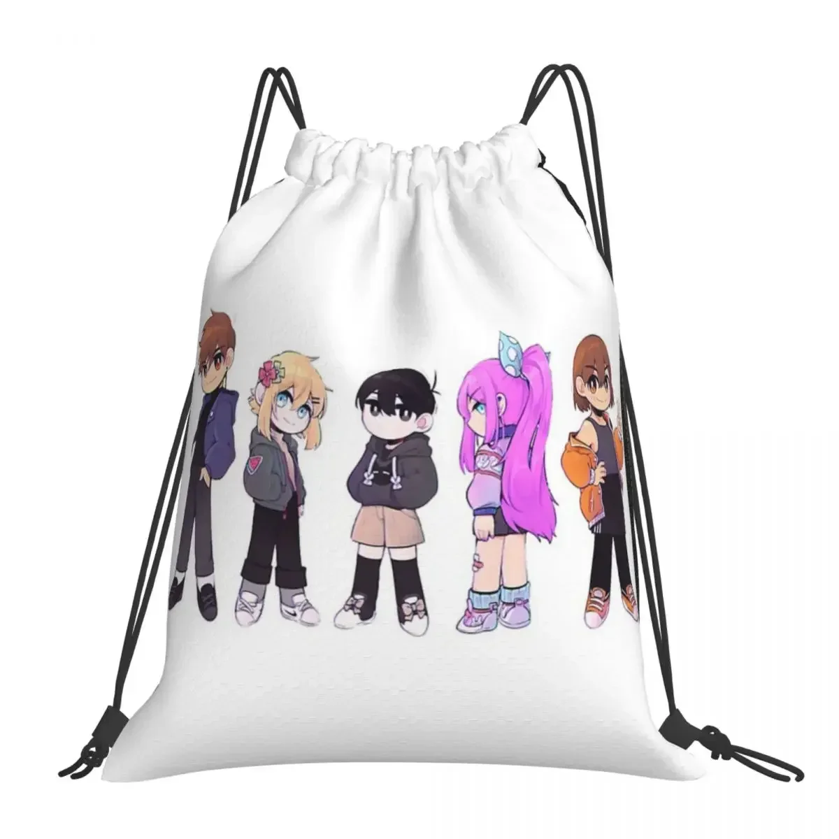 Mochilas Omori Anime Video Game, sacos de cordão portáteis casuais, saco de esportes do bolso do pacote, sacos de livros para homem e mulher