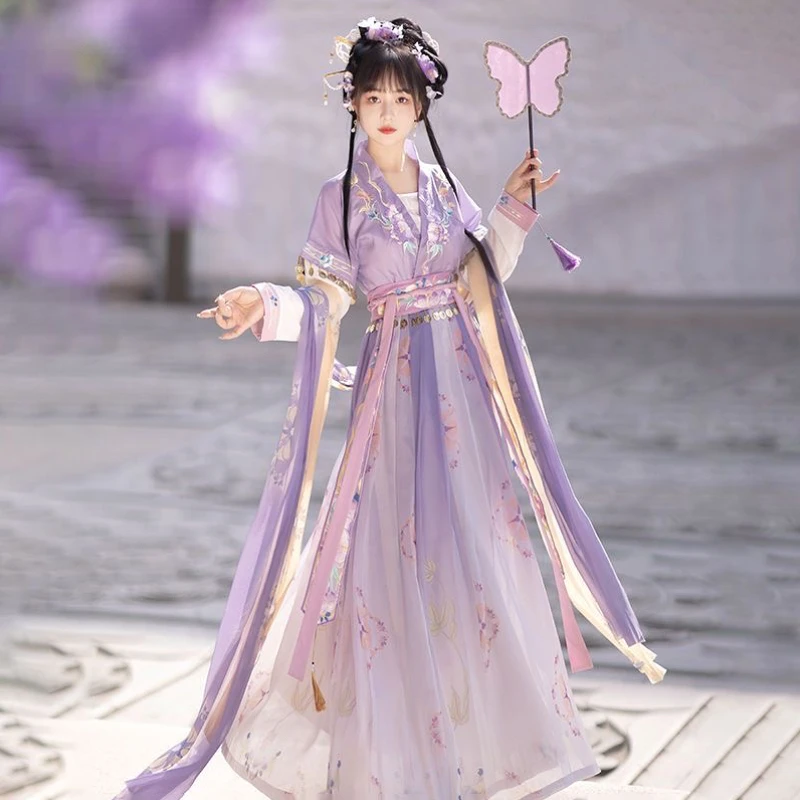 

Китайское платье Hanfu, женское традиционное стандартное танцевальное платье Hanfu фиолетового, синего, зеленого цветов