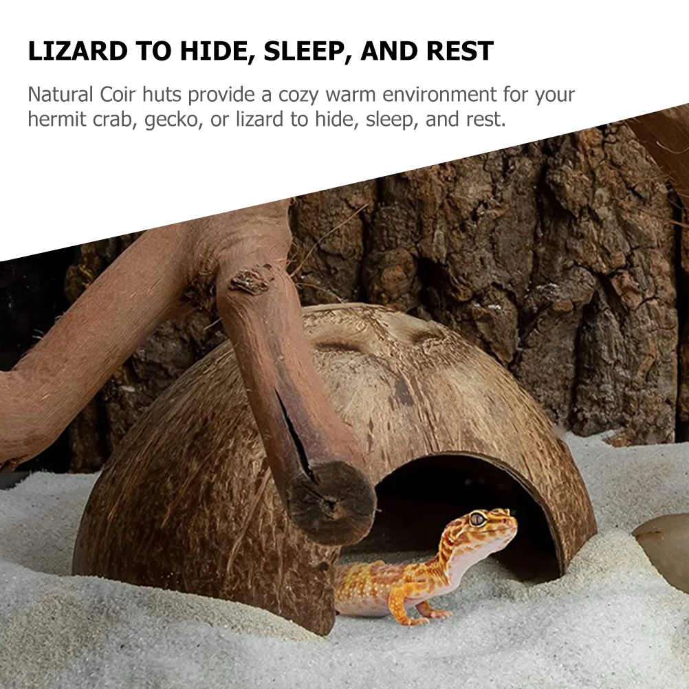 

2pcs Pet Hide House Coconut Shell Shelter for Crab Lizard Reptile Terrarium Decor Small Snake Habitat Resin Hiding Place