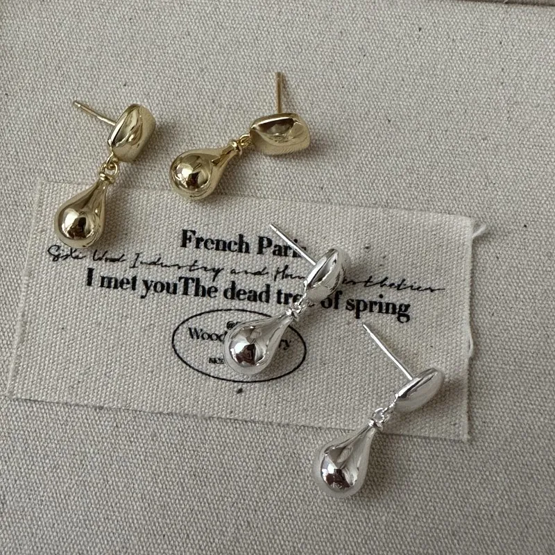 

S925 Sterling Silver Geometric Korean Minority Design Earrings Gold Plated Simple Retro Style for Wedding