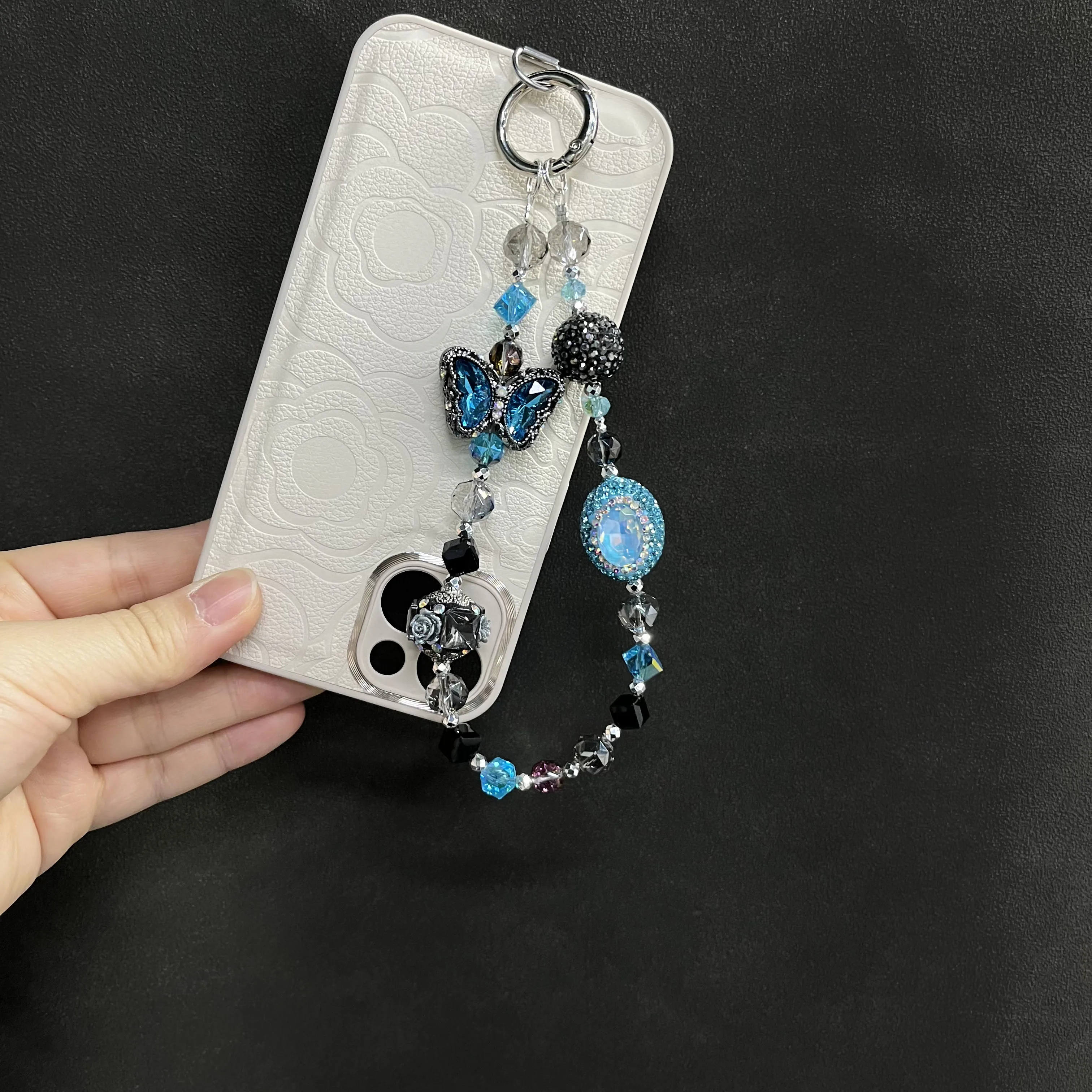 Exquisite Lake Blue Zircon Butterfly Phone Chain Blue Pigeon Egg Mobile Phone Accessories Phone Charms Phone Strap Gift for Her