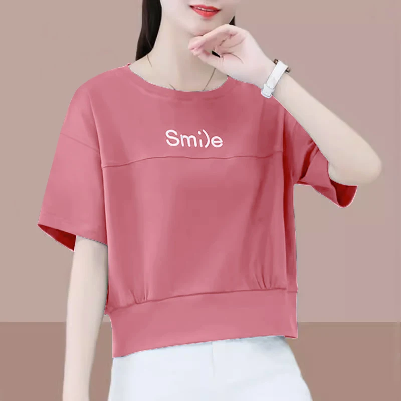 

Новая женская летняя футболка из чистого хлопка с коротким рукавом, тонкая, облегающая, свободного кроя, с высокой талией