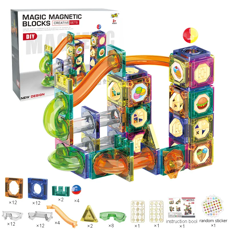 Children 94PCS 3D Magnetic Track Building Blocks DIY Educational Marble Run Tracks Puzzle Pipeline Assembly Toys Kids Gifts