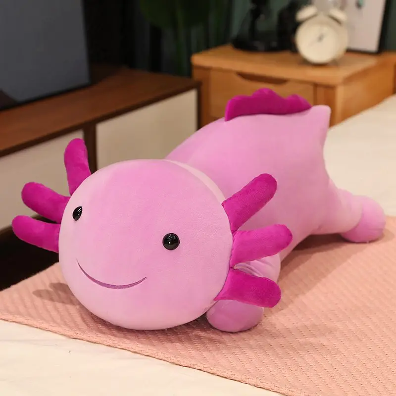 Giant Fat Colorful Newt Plush Toy Stuffed Cute Axolotl Salamander Fuzzy Long Plush Fish Appeasing Long Pillow Cushion Kids Gift