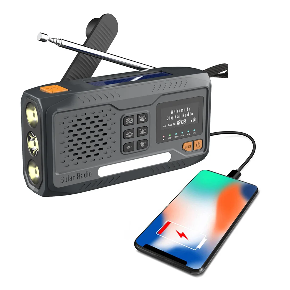 Portable Emergency Radio Solar Hand Crank DAB/FM Bluetooth Radio With LED Flashlight Reading Lamp 3.5mm Headphone Jack SOS Alarm