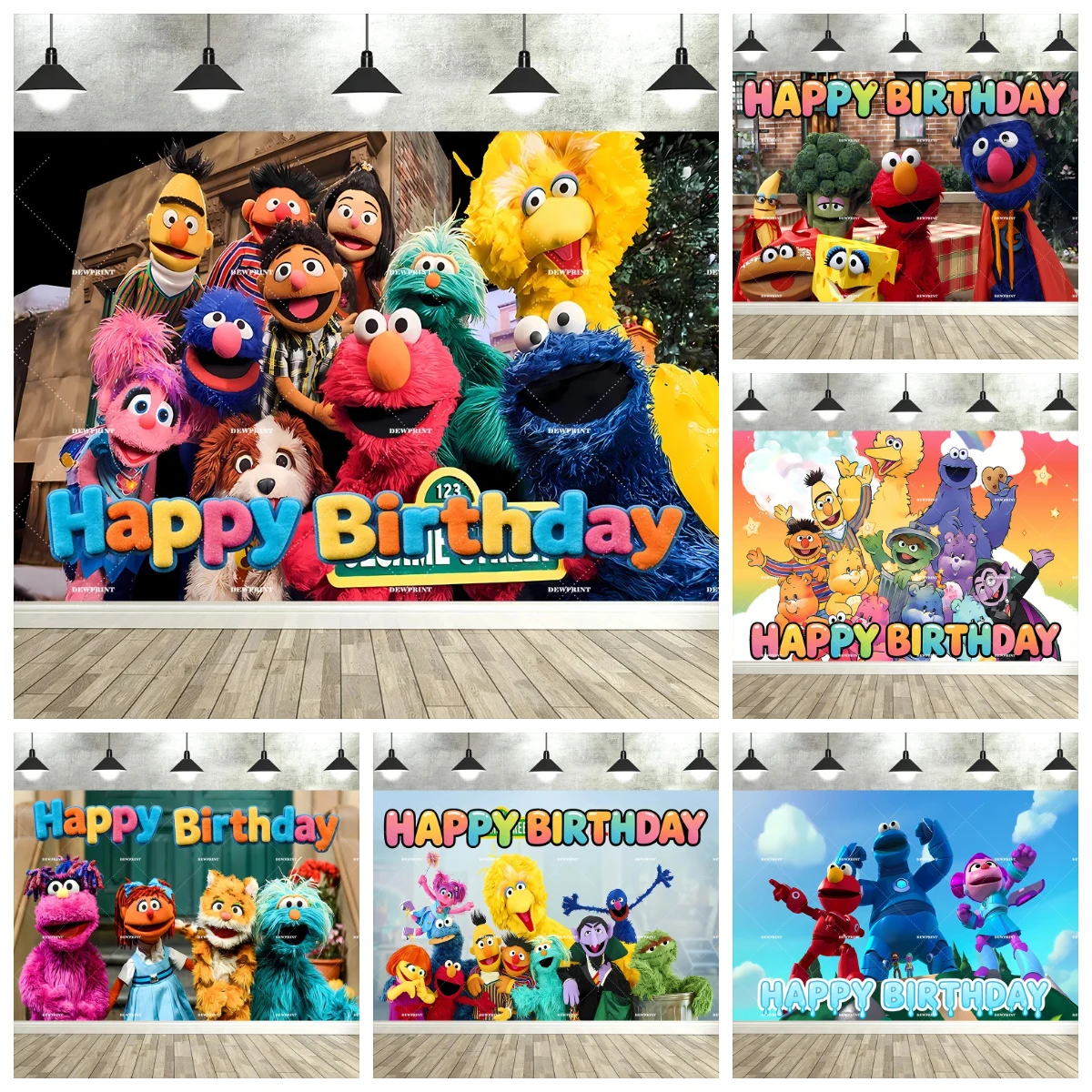 

Cartoon Happy Birthday Backdrop S-Sesame Street Theme Birthday Decorations Children's Birthday Party Banner Photography Props