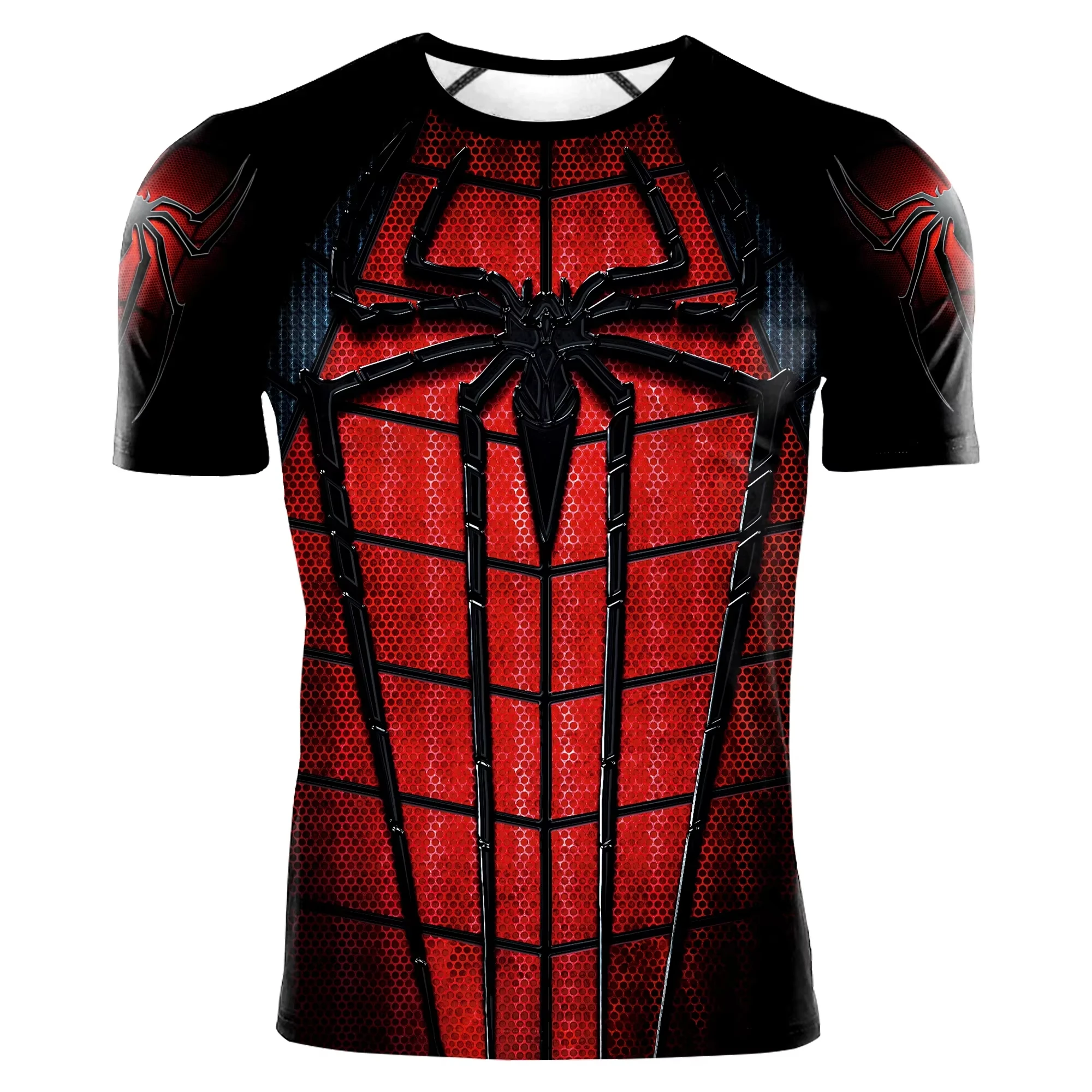 قمصان ضغط للرجال قصيرة الأكمام كاريكاتير العنكبوت تأثيري تي شيرت خارقة علوية مرنة اللياقة البدنية ملابس رياضية ملابس الهالوين
