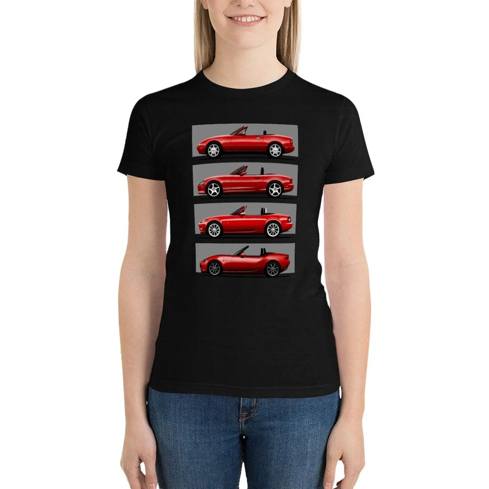 The four generations of the classic roadster convertible sports car T-Shirt plain korean fashion Blouse Women clothing