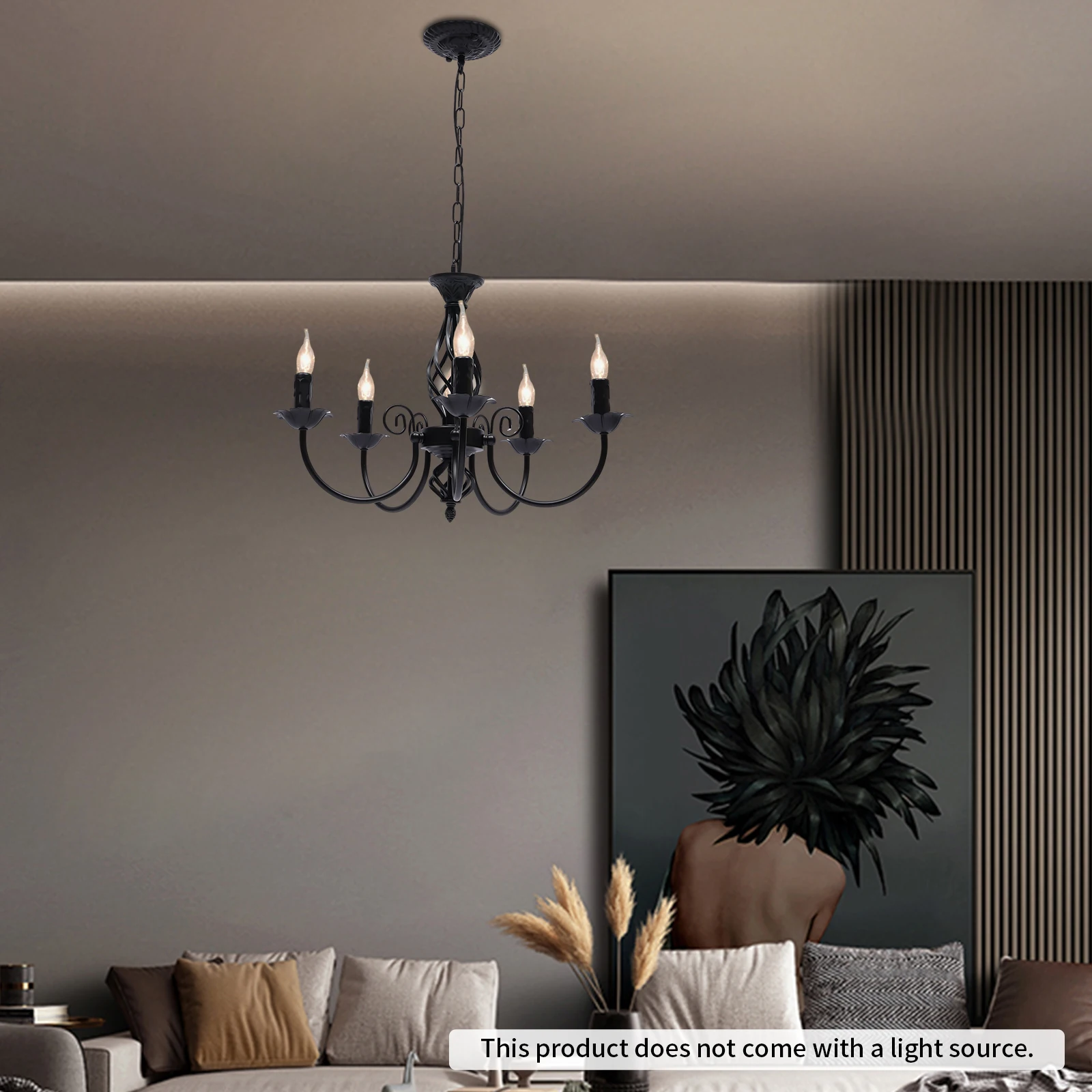 5-Kopf-Droplight-Pendelleuchte mit verstellbarer Kette, Kronleuchter aus schwarzem Eisen im Retro-Stil, E27-Glühbirnenhalter für den Innenbereich