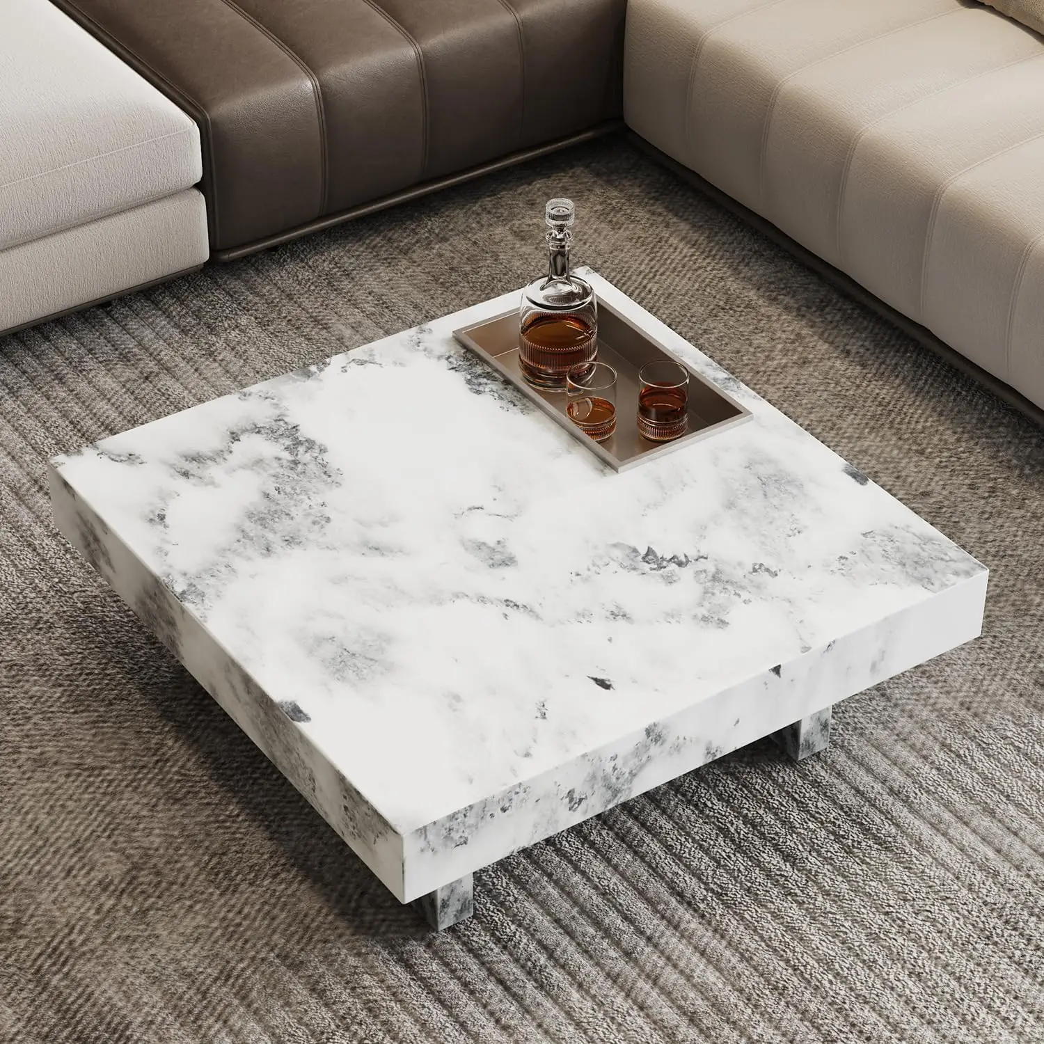 

Coffee table, modern square, square center cocktail table with storage, 31.4-inch artificial marble countertop, coffee table