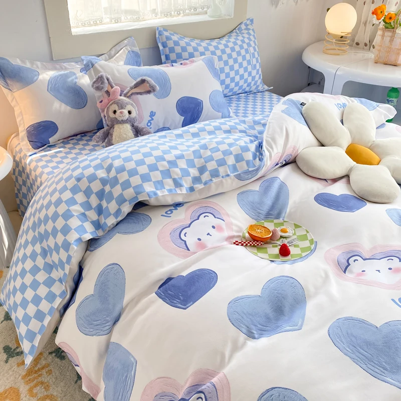 

Wear a single feng shui washed cotton bedding four-piece quilt cover single student dormitory quilt spring and summer