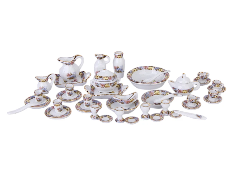 Ensemble d'assiettes en porcelaine au design floral, accessoire de décoration intérieure l'inventaire, maison de 12 courses, 40 pièces